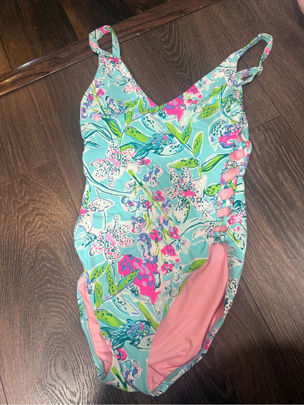 Lilly Pulitzer Aqua & Pink Floral One-Piece Swimsuit
